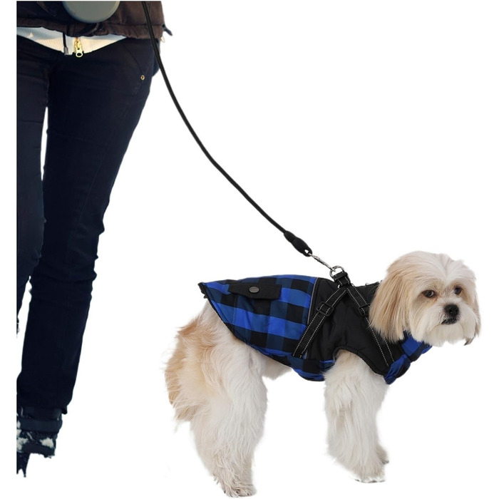 Зимова куртка для собак з повдцем, тепла спинка на блискавці, для малих, середніх та великих собак, вітронепроникна, світловідбиваюча (98-R,XXL)