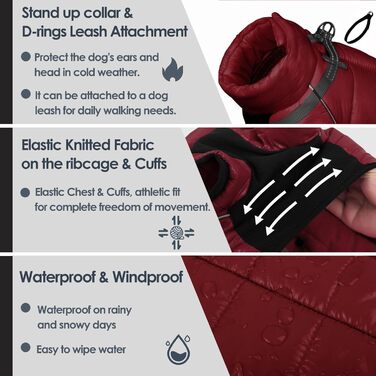Водонепроникний зимовий одяг для собак AOFITEE - теплий костюм з флісу та світловідбиваючими смугами, Burgunder, X-Large