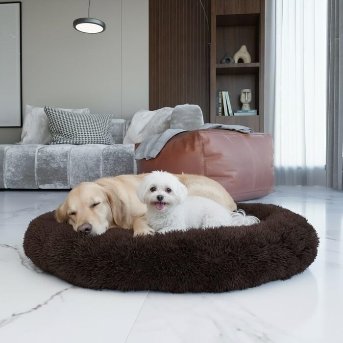 BENNO® Hundebett BALU - Кругле ліжко для собак 70x70x16 см, коричневе, з підстилкою, антиковзаюче, з іграшкою, миється