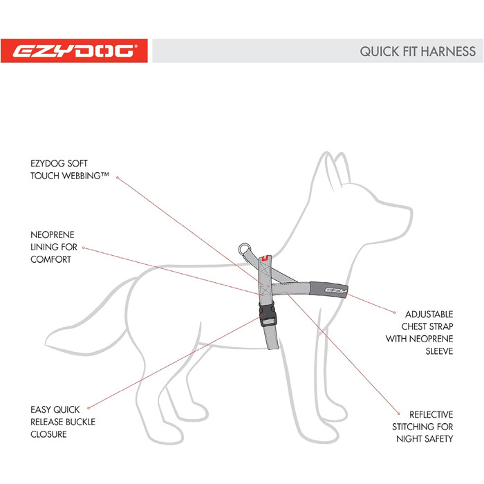 Швидко регульована шлейка для собак EzyDog Quick Fit, розмір M, червона