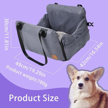 Автокрісло для собак - переноска для маленьких собак, з кишенями, поводок, знімне автоліжко для заднього та переднього сидіння