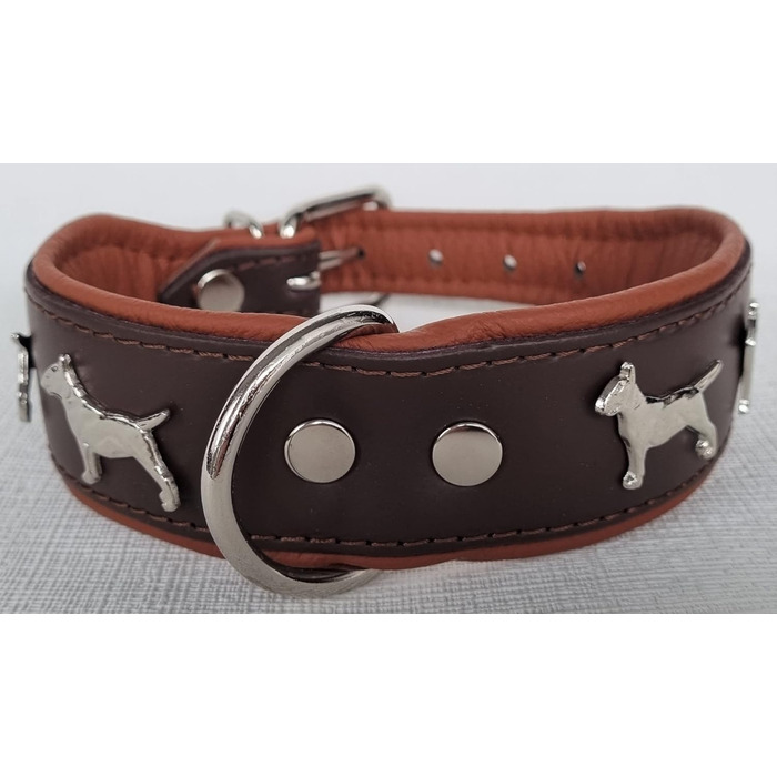 Нашийник для собак Bullterrier, шкіряний, коричневий/коньяк, розмір 33-41 см, ширина 45 мм