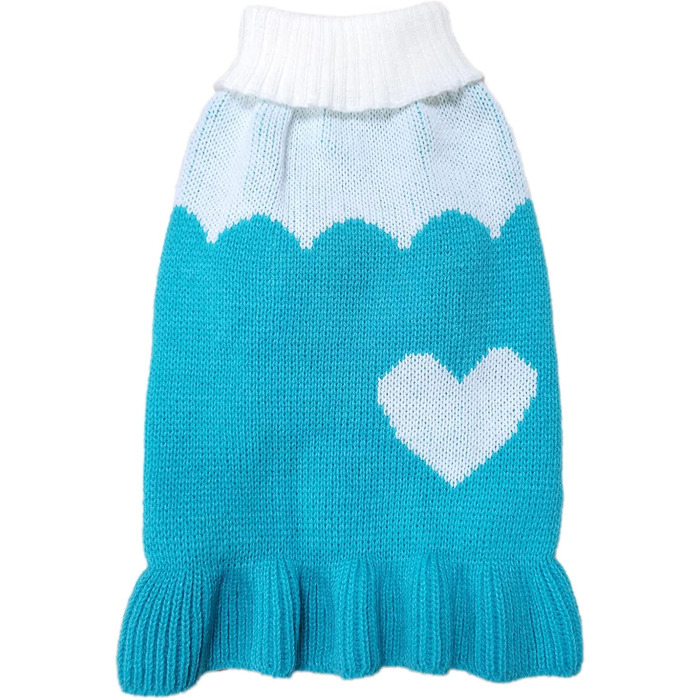 Пуловер для собак CHBORCHICEN, класичний в'язаний пуловер з коміром-горловиною, теплий зимовий одяг для цуценят, милий пуловер з малюнком 'полуниця' та 'серце' (M, Dress-Red1), сукня, небесно-блакитний (Small)