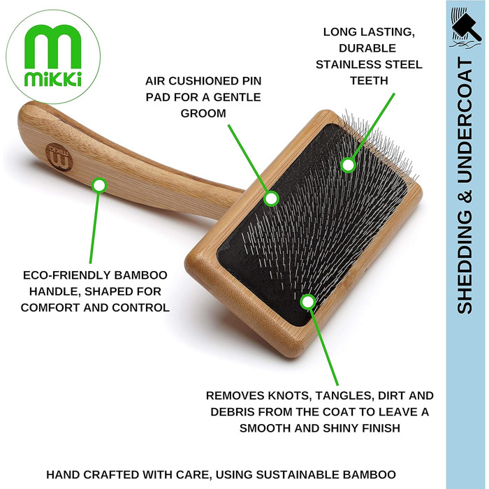М'яка бамбукова щітка для грумінгу Mikki 6280033 з кульковими насадками для собак та котів, велика, 99 г (коричнева, M)