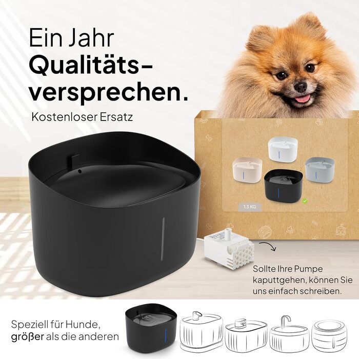 Фонтан-поїлка для собак Pretty Paw з резервуаром 7л, безшумний диспенсер для води з фільтром та LED-підсвіткою, BPA-free, чорний