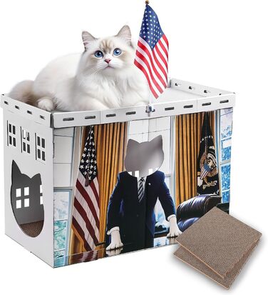 Білий картонний будиночок для котів Felmis з когтеточкою, ідеальний для дому, когтеточка-коробка, ігровий будиночок для котів, котяча фортеця