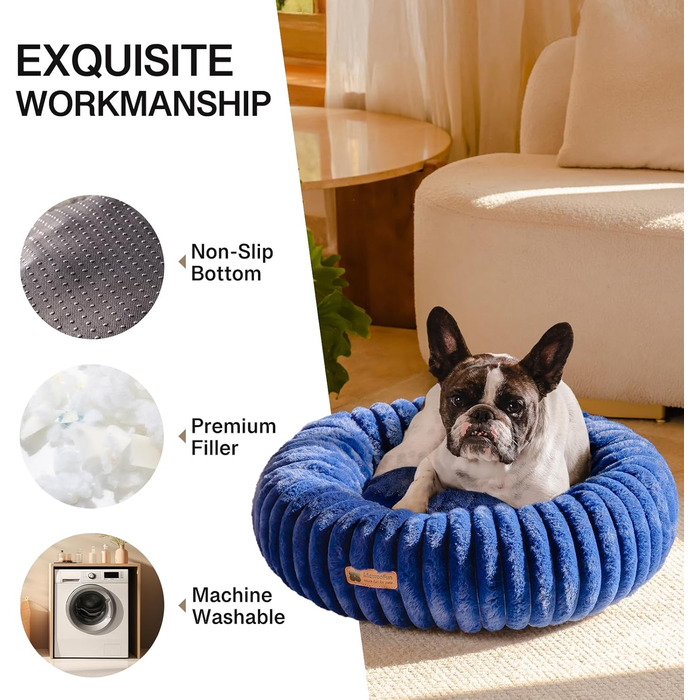 Кругле лежанка для собак MEWOOFUN, м'яке ліжко для маленьких собак та цуценят, з антиковзною основою (Морська хвиля, 76x76x20 см)