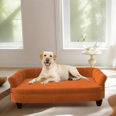Диванчик для собак SEYNAR: м'який, з велюровою подушкою, для великих та середніх собак, для вітальні, миється, оранжевий
