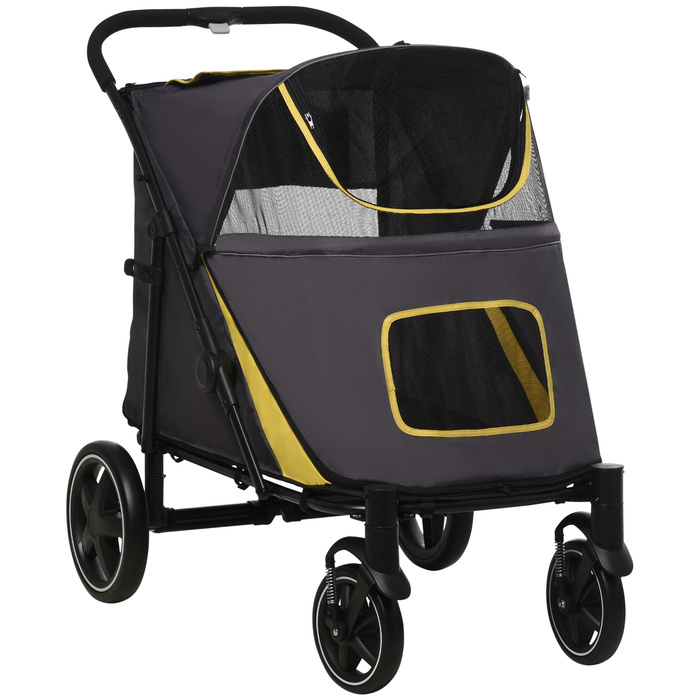 Коляска для собак PawHut Dog Buggy складна з подушкою та страхувальними шнурами, баггі для кішки з сітчастим віконцем та бічною кишенею з тканини Oxford темно-сірого кольору