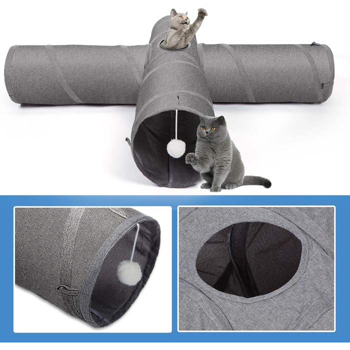 Ownpets тунель для котів, 4-ходовий складаний тунель для домашніх котів, інтерактивний з віконцем, з іграшкою на паличці