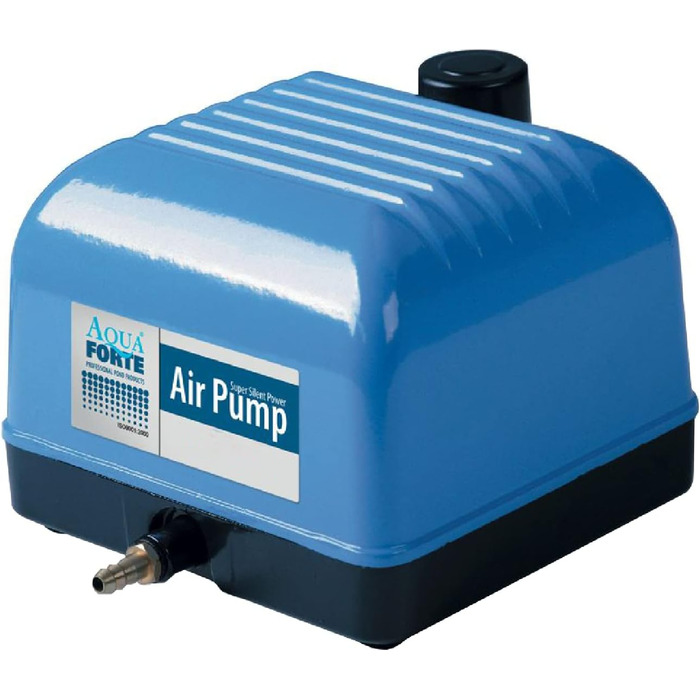 AquaForte Hi-Flow V-10 повітряний насос для ставків, алюмінієвий корпус, тиха робота, потужність 10 Вт, продуктивність 4 л/хв на 1,2 м, для ставків до 6 м³, без регулювання