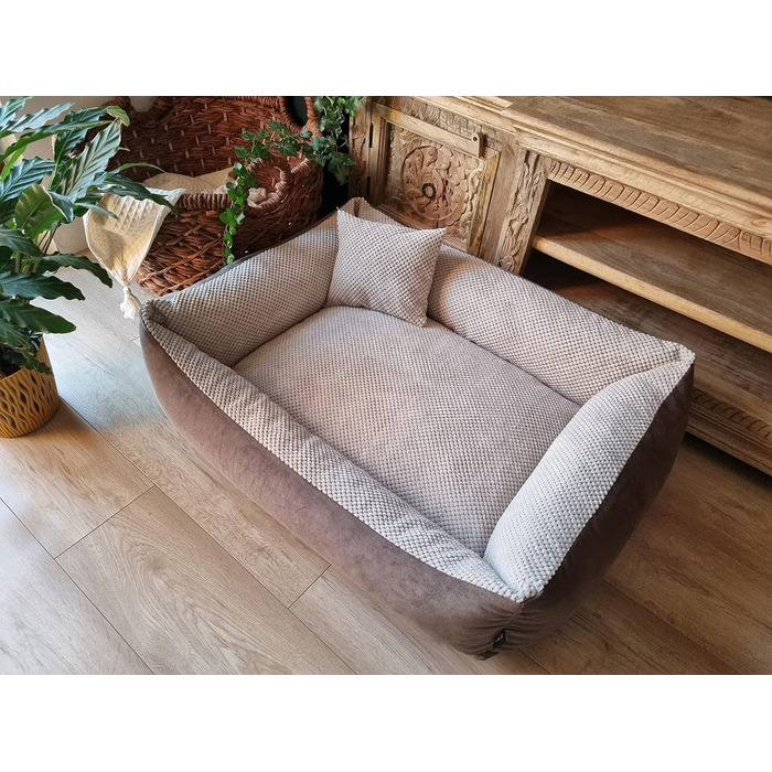 М'яке ліжко для собак та котів Teo 60x40 см, коричнево-бежеве, з можливістю прання