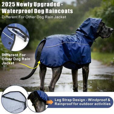 Дощовик для собак Mosucoirl: водонепроникний дощовик з регульованою капюшоном та отвором для повідка (Navyblau, L)