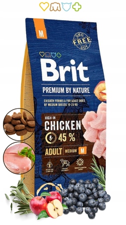 Сухий корм для дорослих собак середніх порід Brit Premium by Nature з куркою, 15 кг