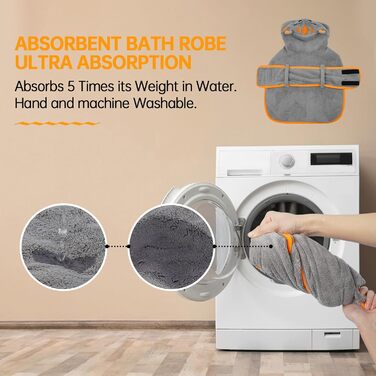 Рушник для собак OUOBOB з капюшоном, мікрофібра, для середніх собак, регульований пояс, Французький бульдог & Бостон Тер'єр, зелений (L, сірий)