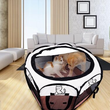 Клітка-вольєр для цуценят та тварин, 74x74x43 см, для собак, котів, кроликів та дрібних тварин, для використання в приміщенні та на вулиці (колір коричневий, восьмикутна)