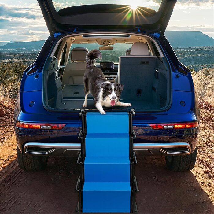 Рампа для собак у машину, складана, регульована по висоті, до 75 кг (чорний/синій)