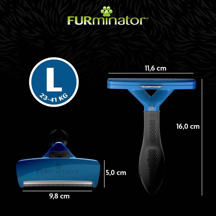 Фурмінатор для великих довгошерстих собак Furminator L, щітка для видалення підшерстка, чорний/синій/сріблястий, покращений дизайн
