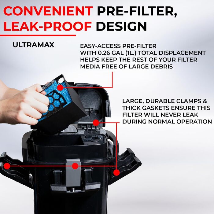 Фільтр каністровий Aquael ULTRAMAX 1000-15W для прісноводних та морських акваріумів, чорний