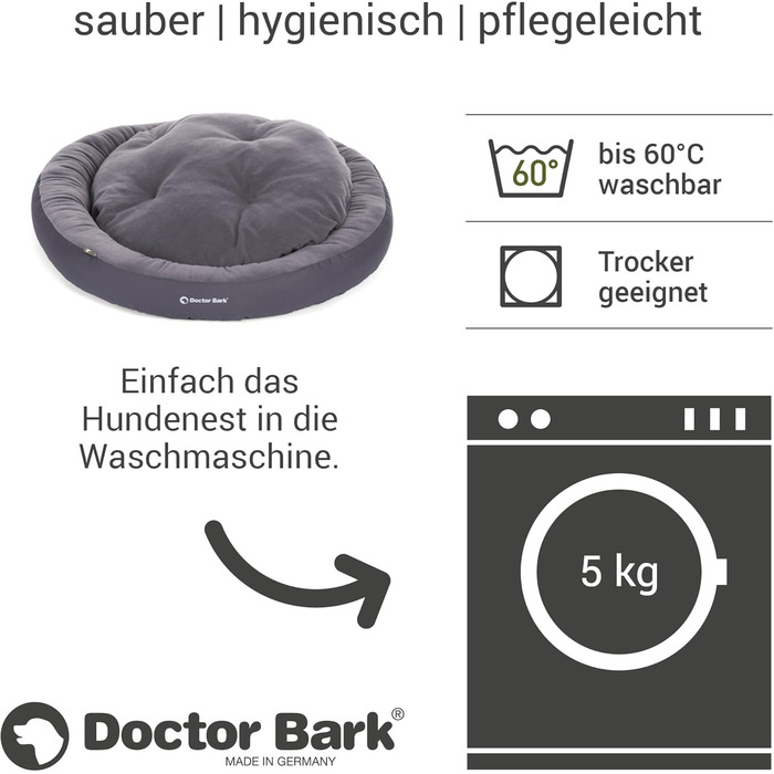 Кругле ліжко для собак середніх порід Doctor Bark GreenLabel, м'яке, плюшеве, з двостороннім подушкою Fleece/Baumwolle, колір кобальтовий (L - 70x60 см)