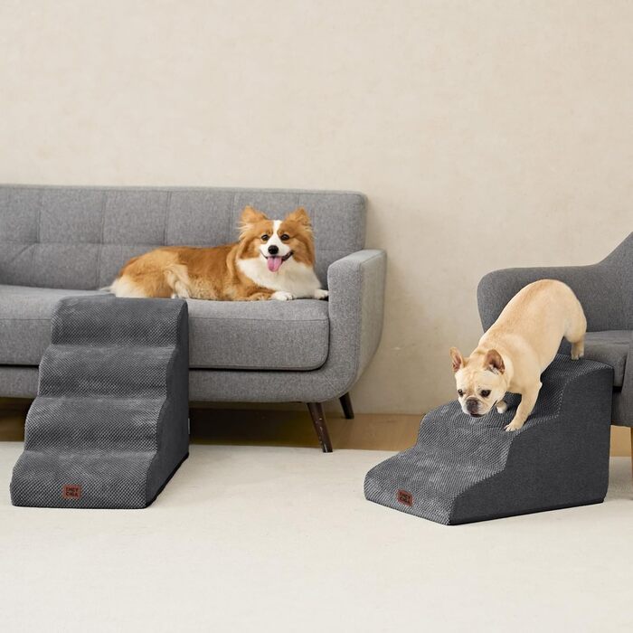 Сходинки для собак EHEYCIGA: компактні, 40 см, для маленьких собак, сірі. 3 сходинки, антиковзаюче покриття, миючий чохол. Розміри: 40 x 57 x 40 см