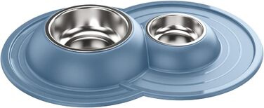 Миска для котів Patam Doppel з нержавіючої сталі з антиковзною підкладкою, анти-перекидна, виробництво Італія, Jerry Grün (Tom Blau)