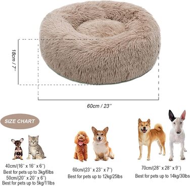 М'яке ліжко для собак та котів, маленьке, зручне, плюшеве, коричневе (60 см), з неслизьким дном, машинного прання