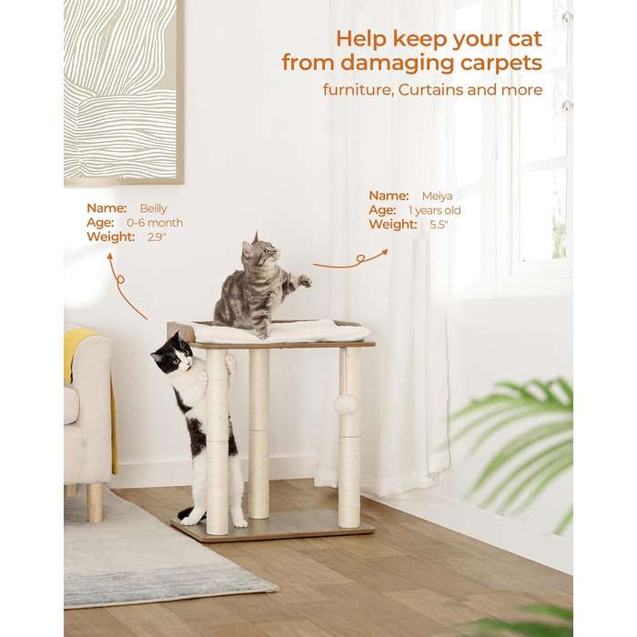 FourFurPets Когтеточка для котів, 56 см, 3 стовпи з сизалю, Greige