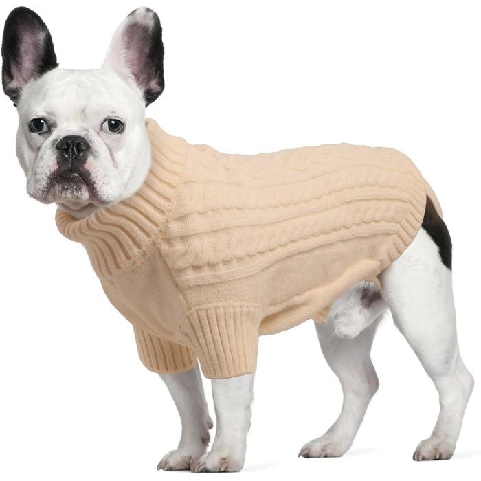 Теплий святковий пуловер для собак - пуловер з вирізом для повідка, для чихуахуа, рейнхаунд та котів (S/M), бежевий