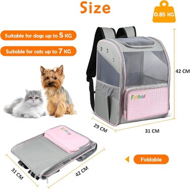 Рюкзак для тварин ALLSOPETS, складаний рюкзак-переноска для котів та маленьких собак, рожевий. Ідеально для подорожей, походів та кемпінгу. Знімний килимок.