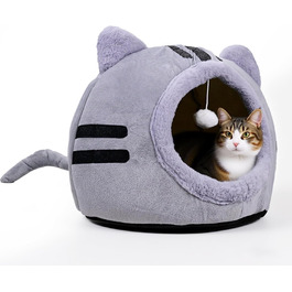 Кішка ліжко для котів, форма кота 40x40x32 см, велика кішка-печера, темно-сірий колір, складне ліжко для котів з пральними подушками, кішка-будиночок для кошенят, маленьких, середніх домашніх тварин, сірий колір