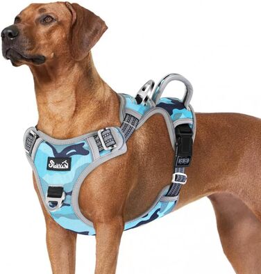 Нашийник для собак великих порід, шлейка з двома карабінами та зручною ручкою, регульована та світловідбиваюча, для щоденних тренувань (L), камуфляжний колір