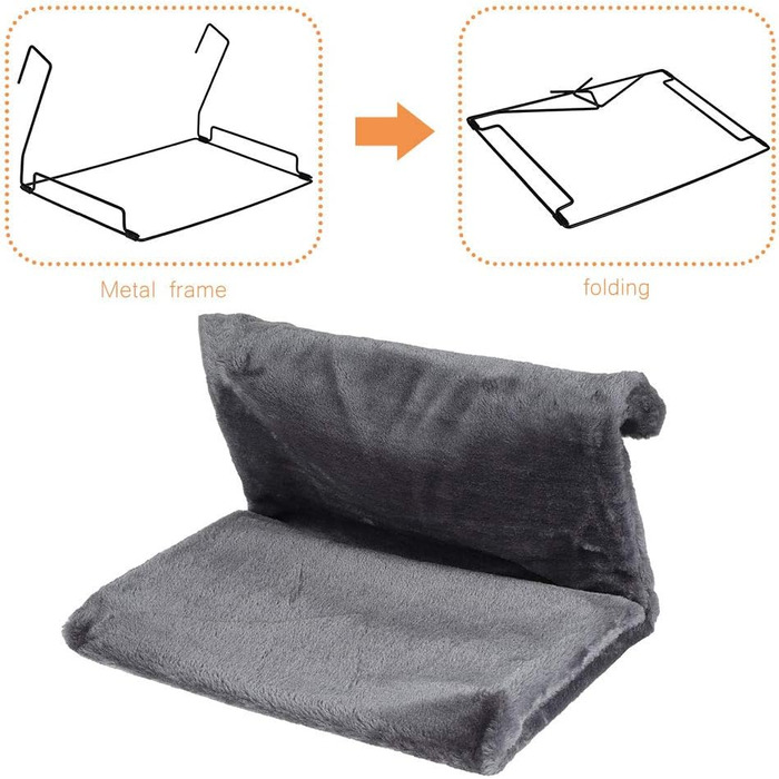 Килимок-грілка для котів на радіатор - м'який, плюшевий, металевий каркас, складаний, сірий