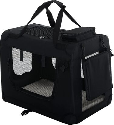 Складана переноска для собак та котів – міцна переноска для автомобіля та подорожей 70x52x50 см, чорна, до 18 кг