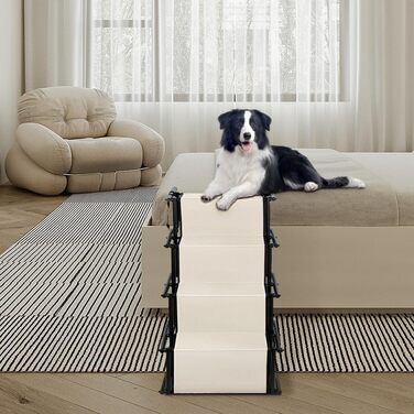 Сходинки для собак - 4 сходинки, портативна рамка для собак у машину, диван або ліжко, антиковзаюча, вантажопідйомність до 75 кг (Бежевий)