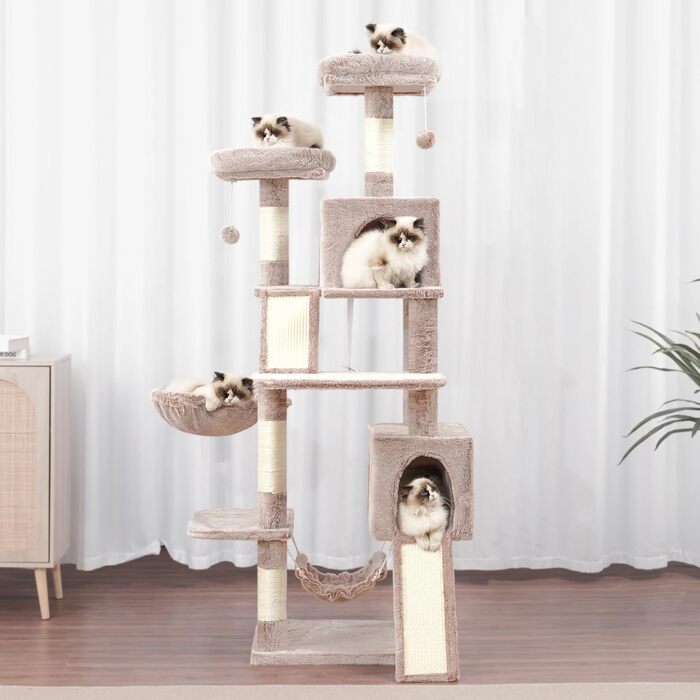 Комплекс для котів Kratzbaum GCT032W (180 см, коричневий): кігтеточка, будиночок, майданчик для великих котів