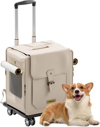 Рюкзак для тварин Galatée з колесами, візок для домашніх тварин, сумка для подорожей з собакою знімні колеса, рюкзак для собак з сітковими вентиляційними вікнами (білий)