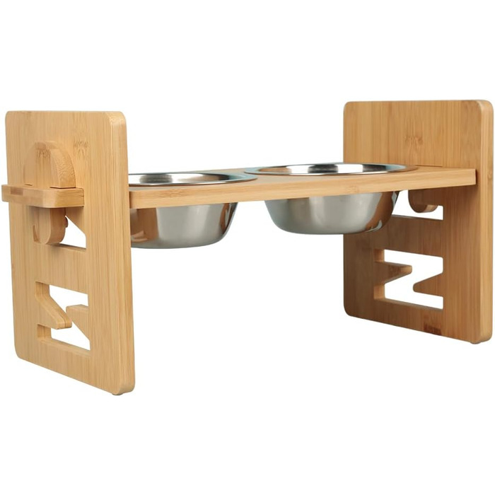 Підвищений годівниця для собак та котів 2-в-1, 4 регульовані висоти, антиковзкий стійкий підставка з нержавіючою чашею, підходить для всіх порід (бамбук)