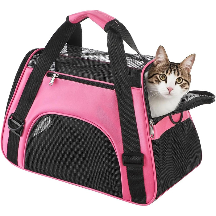 Транспортна сумка для собак та котів: рожева, складна, з регульованим плечовим ременем, 42 x 20 x 25.5 см