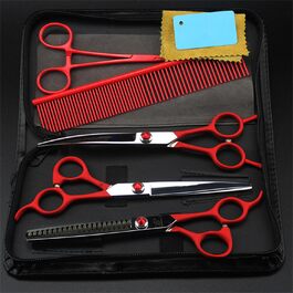 Набір ножиць для собак 7.0' 6 в 1: прямі, вигнуті, фінішна ножиця, пінцет, гребінець. Нержавіюча сталь 440C