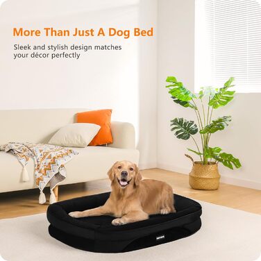 Ортопедичне ліжко для собак, диван-лежанка з валиком для шиї, кошик для собак з неслизьким дном, знімний та пральний, середні та великі породи, 106 x 79 x 17 см, оливковий колір