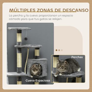 Котячий будиночок PawHut: когтеточка, кріплення для іграшок, платформа, печера, 116 см, сірий