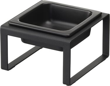 Миска для корму тварин Yamazaki 5817 Tower на підставці, чорна, сталь/кераміка, мінімалістичний дизайн, 15 x 15.5 x 10 см