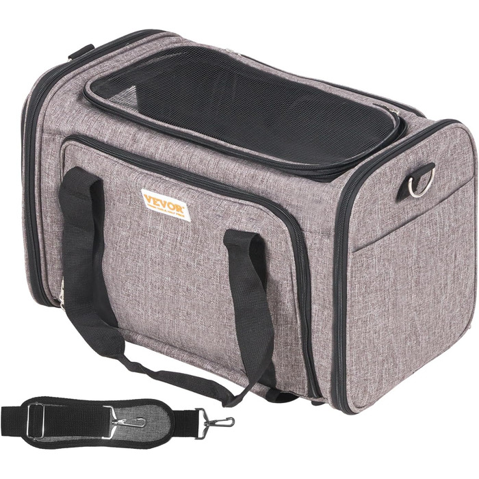 Тролей для собак VEVOR, складаний рюкзак для собак до 15,8 кг, переноска з 600D Oxford, 4 колеса, кишені для зберігання, ідеально для подорожей на авто та прогулянок (сірий, 11 кг)