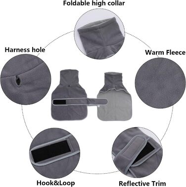 Теплий зимовий одяг для такси (дворняг) - куртка з флісу, регульована, з отвором для шлейки, сіра, XS (довжина спини 31-33 см)