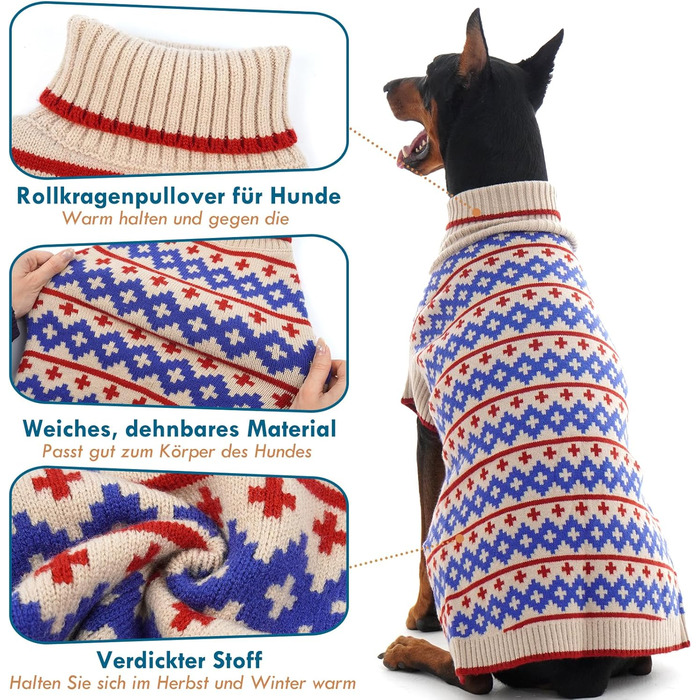 Теплий в'язаний зимовий пуловер для собак великих порід Katzinst | Зимовий пуловер для собак, Лабрадор, Доберман (Абрикосовий, 3XL)