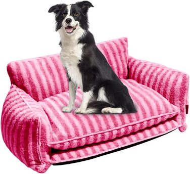 Крісло-лежанка для собак, м'яке ліжко для тварин, рожево-смугасте, XL 100x65x40 см