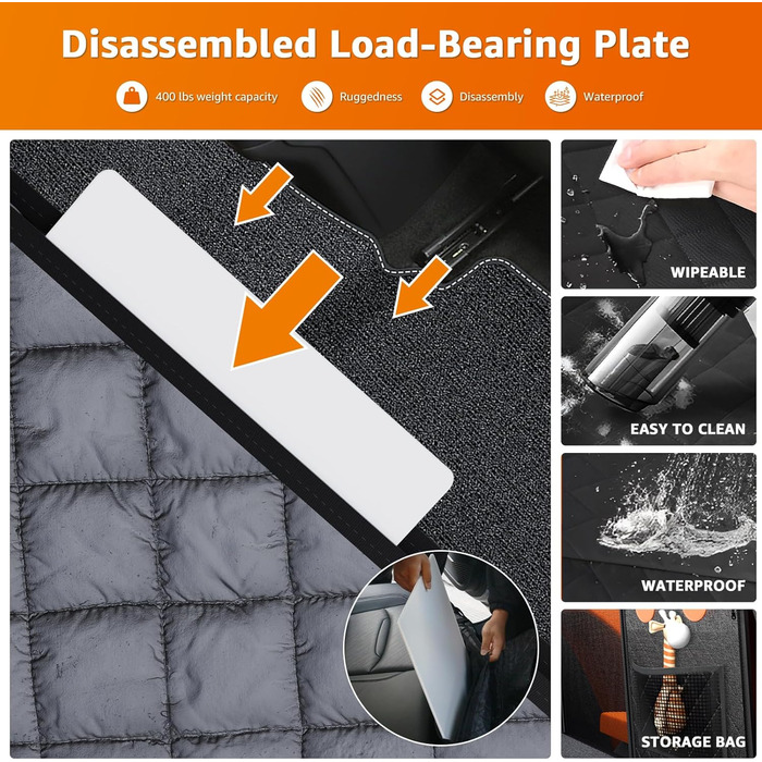 Захист для заднього сидіння авто для собак: міцний, водонепроникний, 180 кг, з кишенею та сіткою