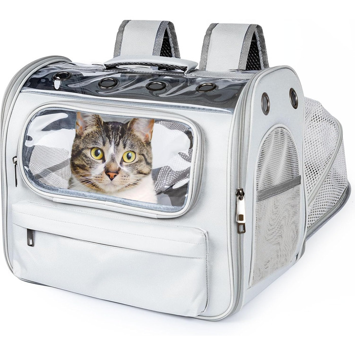 Розширюваний рюкзак для котів та маленьких собак Onebarleycorn, рюкзак-переноска для котів, сірий, до 8 кг