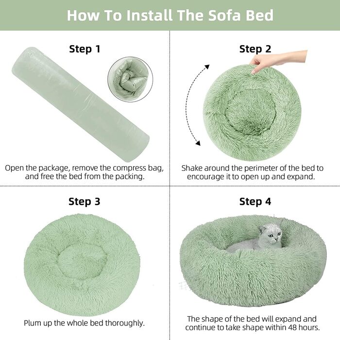 Кругле ліжко для котів та собак S-50cm, 50см, зелене, з неслизьким дном, для тварин